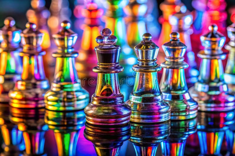 令人惊叹的微距摄影：晶莹剔透的玻璃棋子在精细的特写中反射光线和细节 皇族释放例证