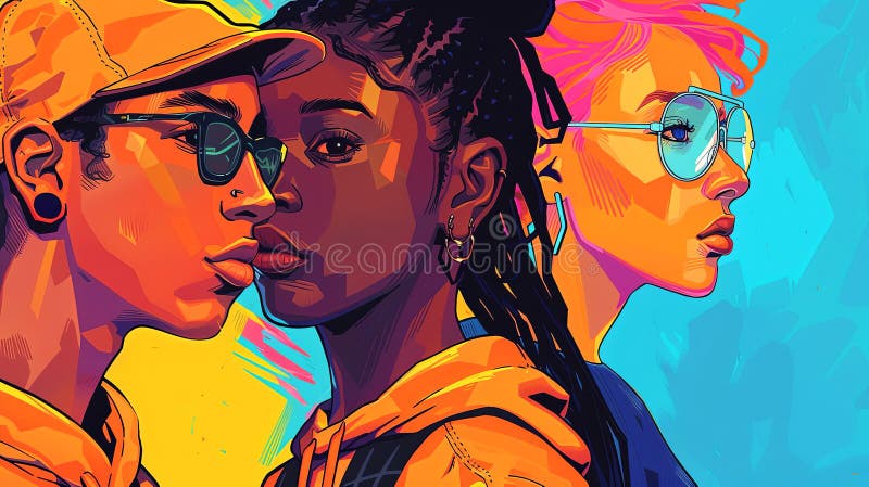 以独特的天赋描写三个现代人的充满活力的数字艺术 皇族释放例证
