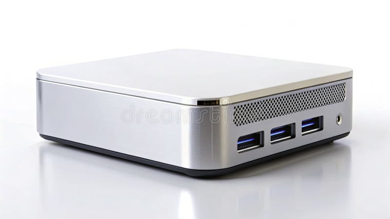 以紧凑的封装释放电源，配备时尚的迷你PC，用于家庭办公游戏或家庭影院 向量例证