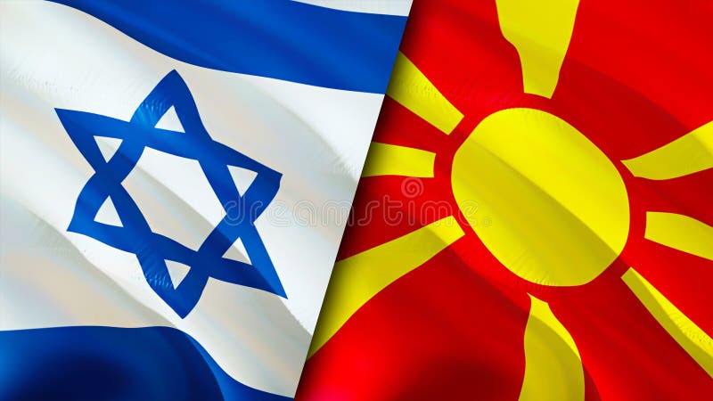 以色列和北马其顿国旗3d. 以色列北马其顿国旗墙纸. 以色列vs北部 库存例证