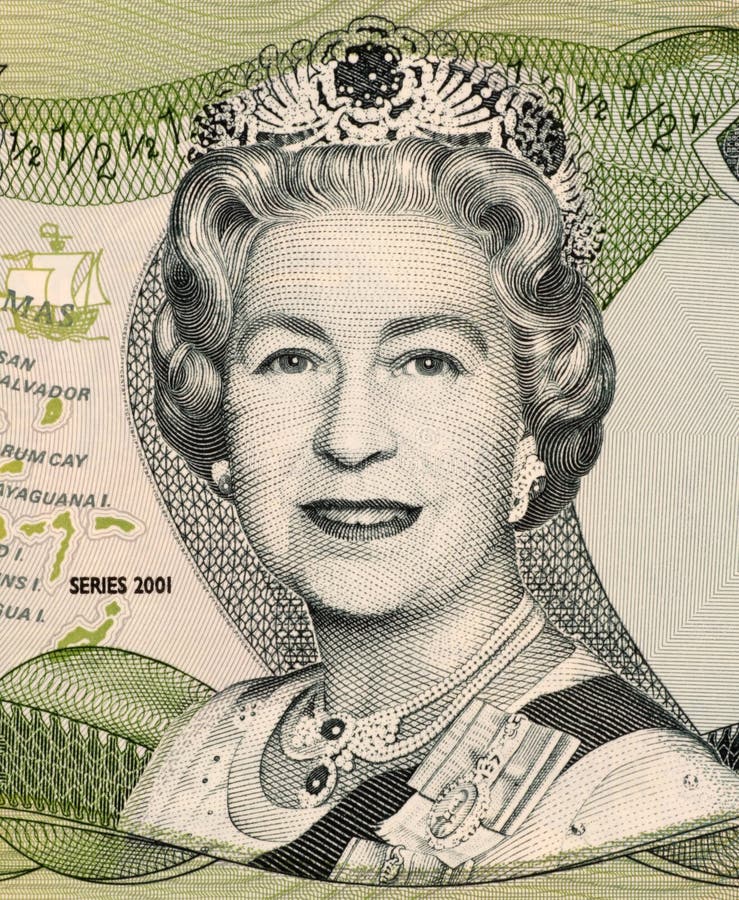 Queen Elizabeth II on 50 Cents 2001 Banknote from Bahamas. Queen Elizabeth II on 50 Cents 2001 Banknote from Bahamas