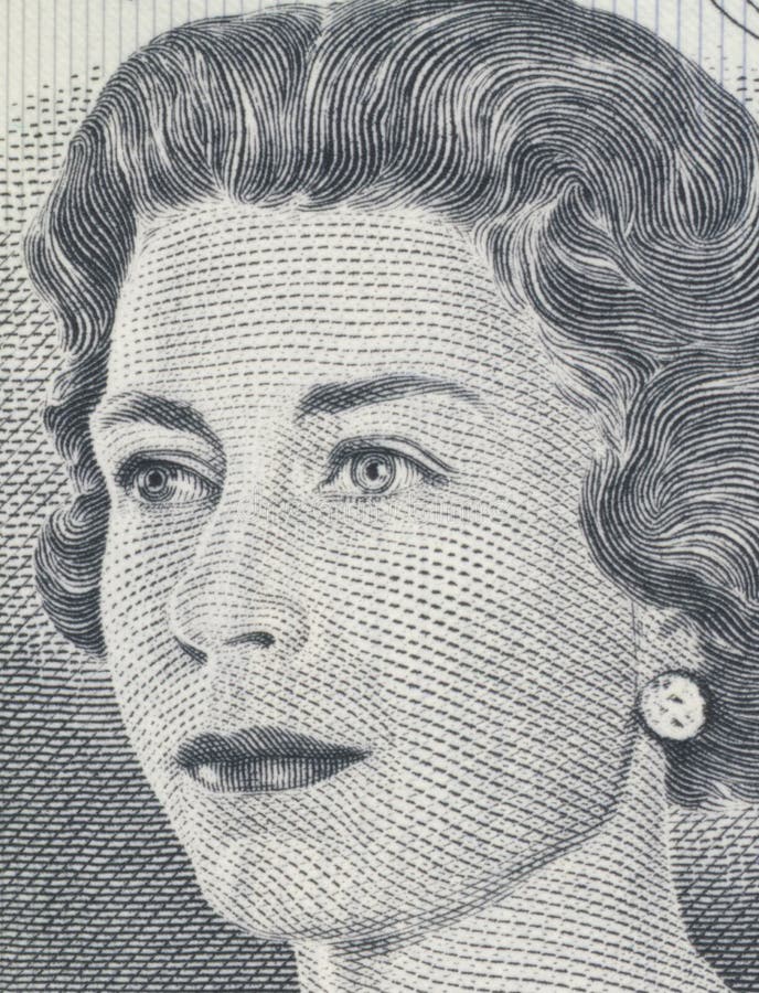 Young Queen Elizabeth II as depicted on old Canadian one dollar bill. Young Queen Elizabeth II as depicted on old Canadian one dollar bill