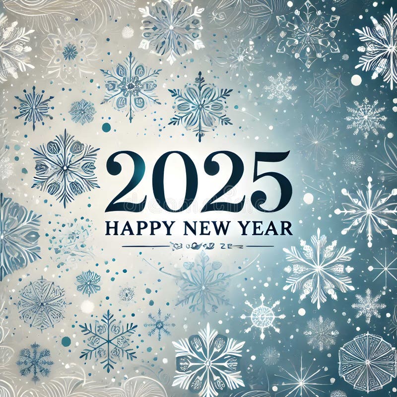 优雅的2025年蓝白雪花新年贺卡 库存例证