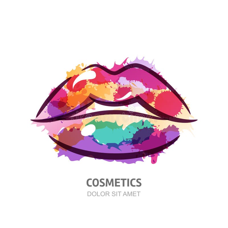 Vector watercolor illustration of colorful womens lips. Abstract logo design. Watercolor background. Concept for beauty salon, cosmetics label, cosmetology procedures, visage and makeup stylist. Vector watercolor illustration of colorful womens lips. Abstract logo design. Watercolor background. Concept for beauty salon, cosmetics label, cosmetology procedures, visage and makeup stylist.