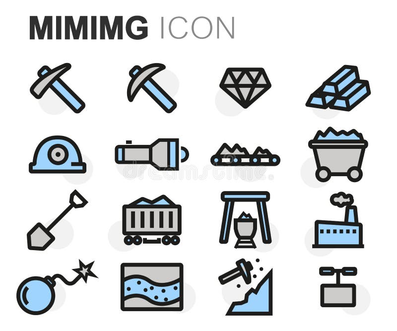 Vector flat line mining icons set on white background. Vector flat line mining icons set on white background
