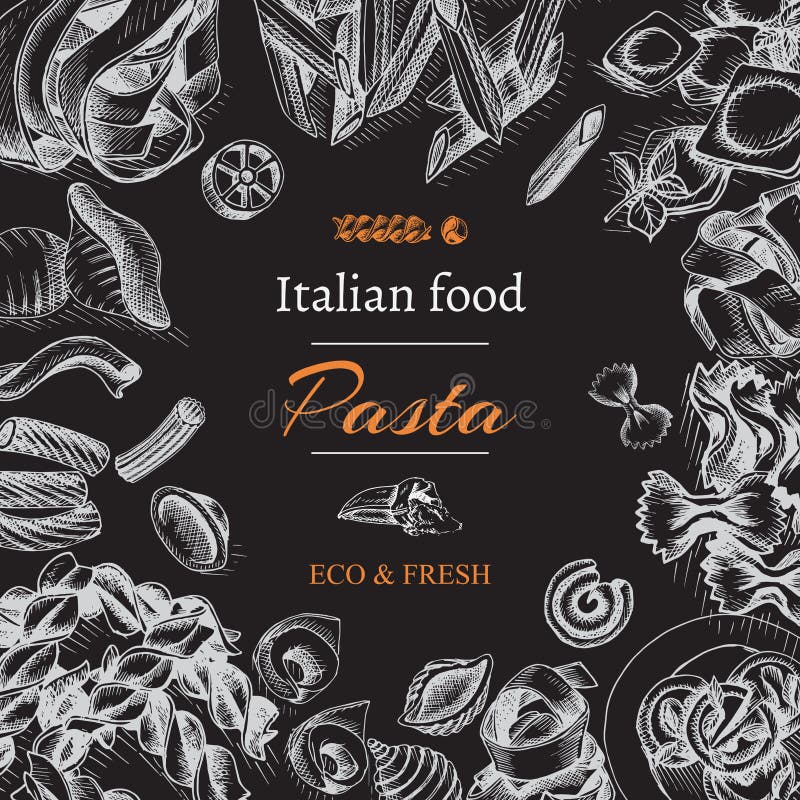 Vector illustration sketch - pasta. Card Italian food menu. Vector illustration sketch - pasta. Card Italian food menu