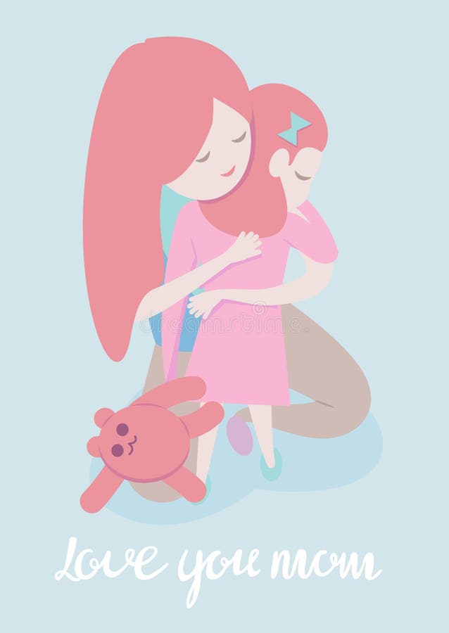 传染媒介动画片拥抱女儿的母亲的样式例证 母亲节在蓝色背景的贺卡模板 皇族释放例证 传染媒介动画片拥抱女儿的母亲的样式例证 母亲节在蓝色背景的贺卡模板 皇族释放例证