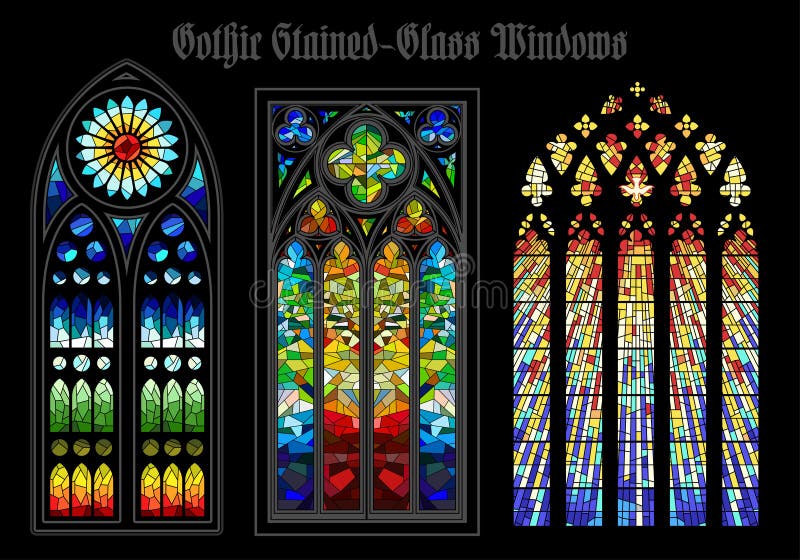 Set of Vector Gothic Stained-Glass Windows Anciant Europian Chistian Cathidral. Set of Vector Gothic Stained-Glass Windows Anciant Europian Chistian Cathidral