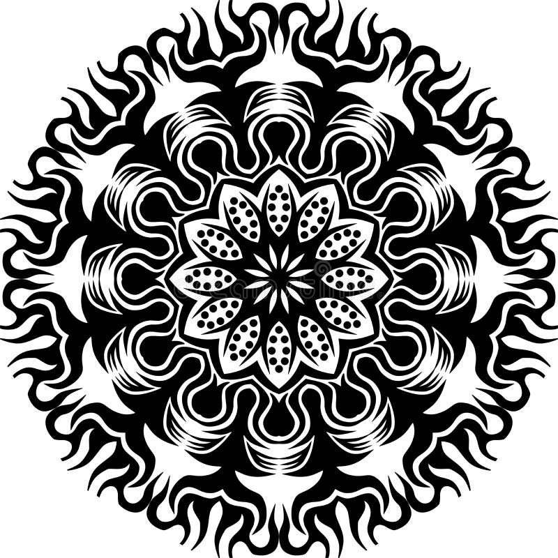 传染媒介黑白抽象圆mandalapattern太阳火焰和的花 库存例证 传染媒介黑白抽象圆mandalapattern太阳火焰和的花 库存例证