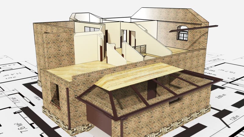 住宅房子的建筑， 3d动画