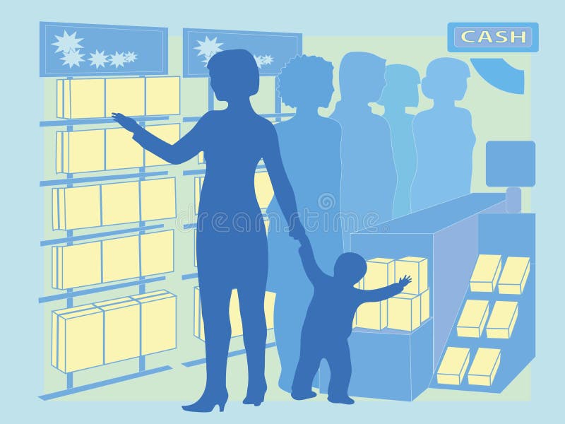 购买者冲动购买产品的图像 皇族释放例证