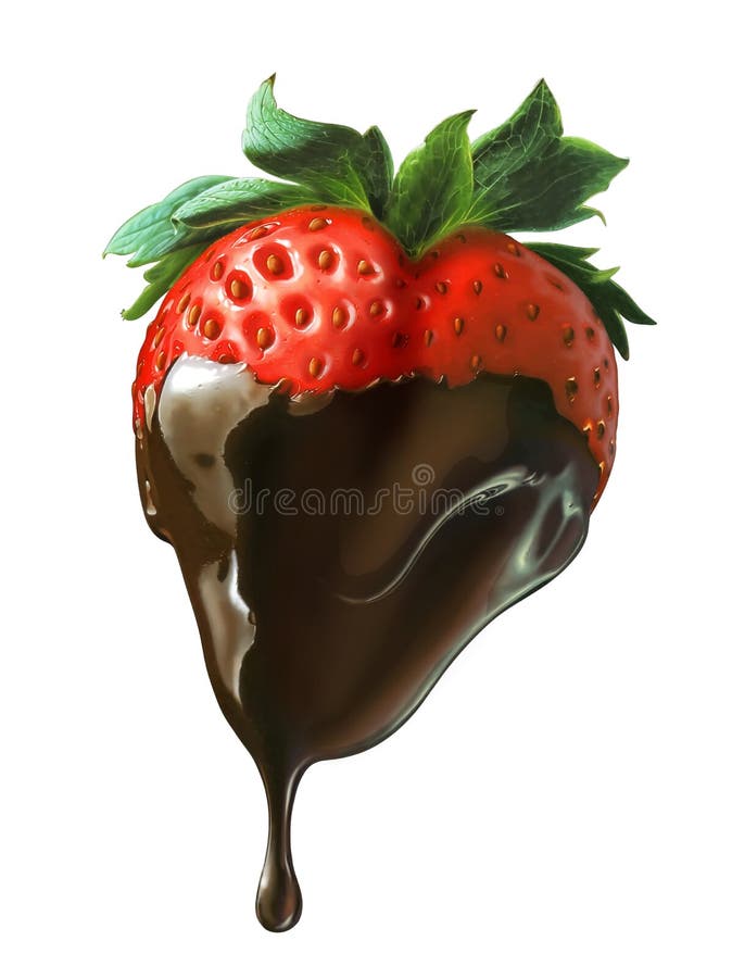 作为心脏被塑造的草莓，一半报道液体巧克力