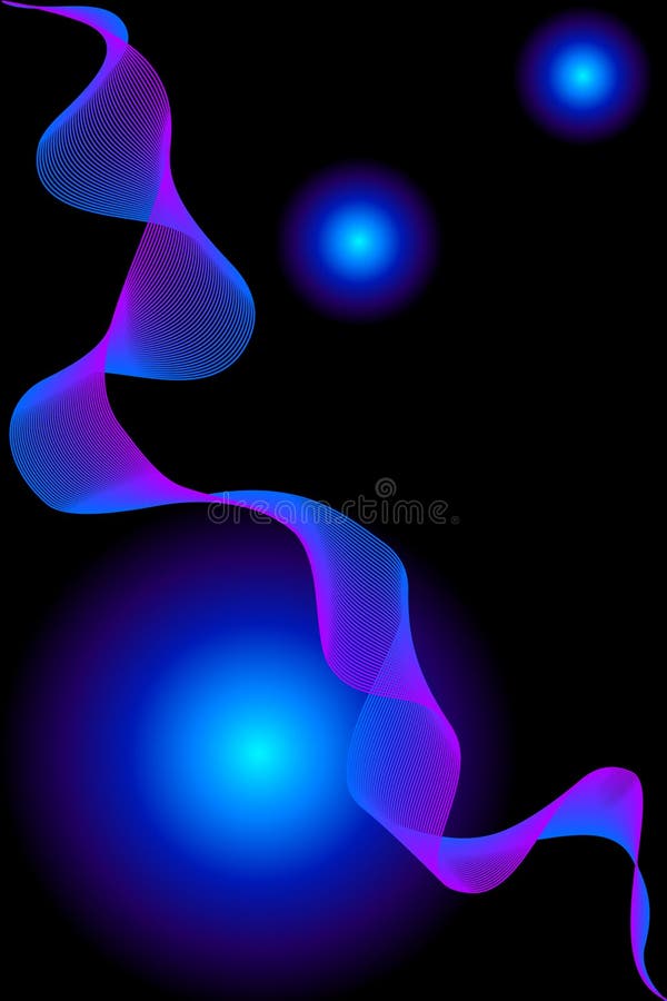 A vectored illustration simulating an abstract night sky with blue stars lighting the darkness and a three dimensional blue and pink strand of ribbon diagonally flowing through the scene. A vectored illustration simulating an abstract night sky with blue stars lighting the darkness and a three dimensional blue and pink strand of ribbon diagonally flowing through the scene.