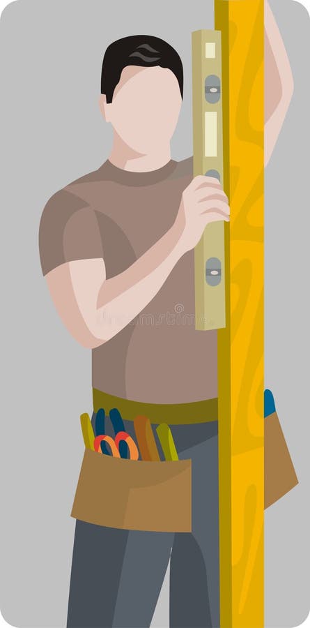 Vector illustrations of a carpenter using a spirit level. Vector illustrations of a carpenter using a spirit level.