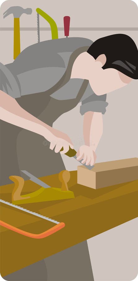 Vector illustration of a carpenter, whittling a plank. Vector illustration of a carpenter, whittling a plank.
