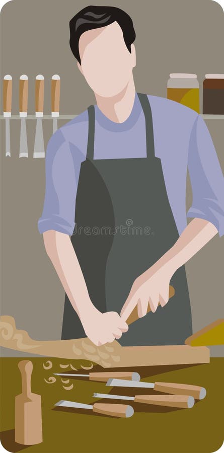 Vector illustration of a carpenter, shaping a wooden object. Vector illustration of a carpenter, shaping a wooden object.