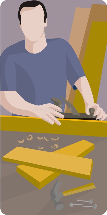 Vector illustration of a carpenter planing wooden planks. Vector illustration of a carpenter planing wooden planks.