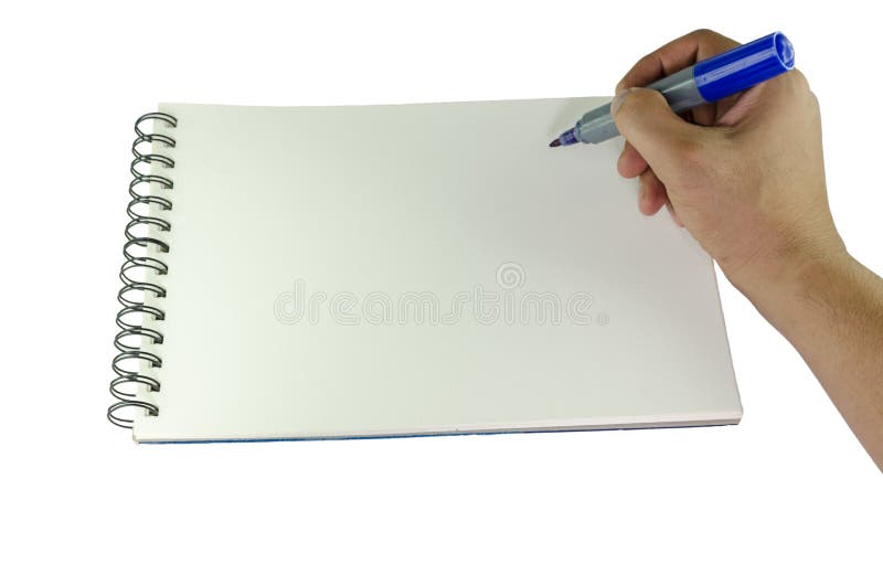 供以人员在一个素描便笺簿的文字有记号笔的 免版税库存照片