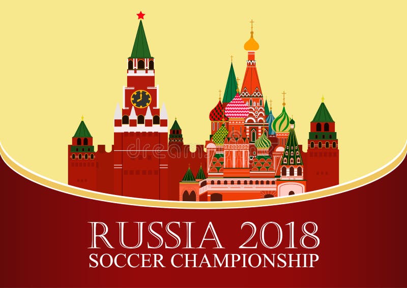 俄罗斯2018年世界杯 橄榄球横幅 传染媒介平的例证 体育运动 克里姆林宫和圣蓬蒿` s大教堂的图象 皇族释放例证 俄罗斯2018年世界杯 橄榄球横幅 传染媒介平的例证 体育运动 克里姆林宫和圣蓬蒿` s大教堂的图象 皇族释放例证