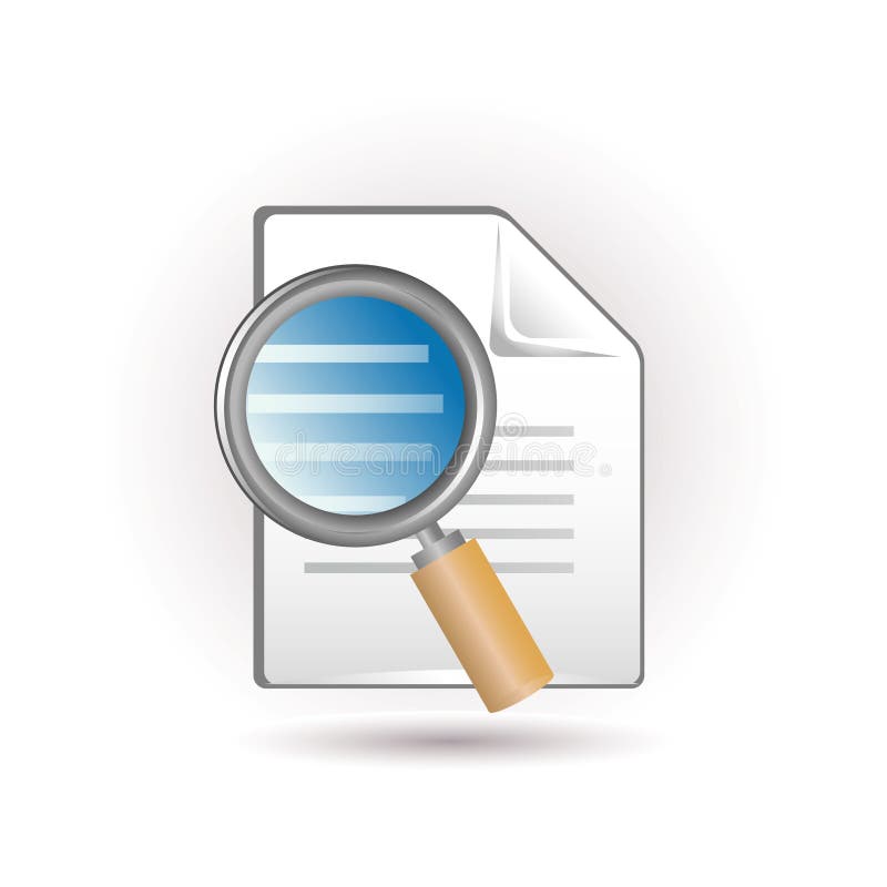 Document and magnifying glass icon isolated on white. Document and magnifying glass icon isolated on white