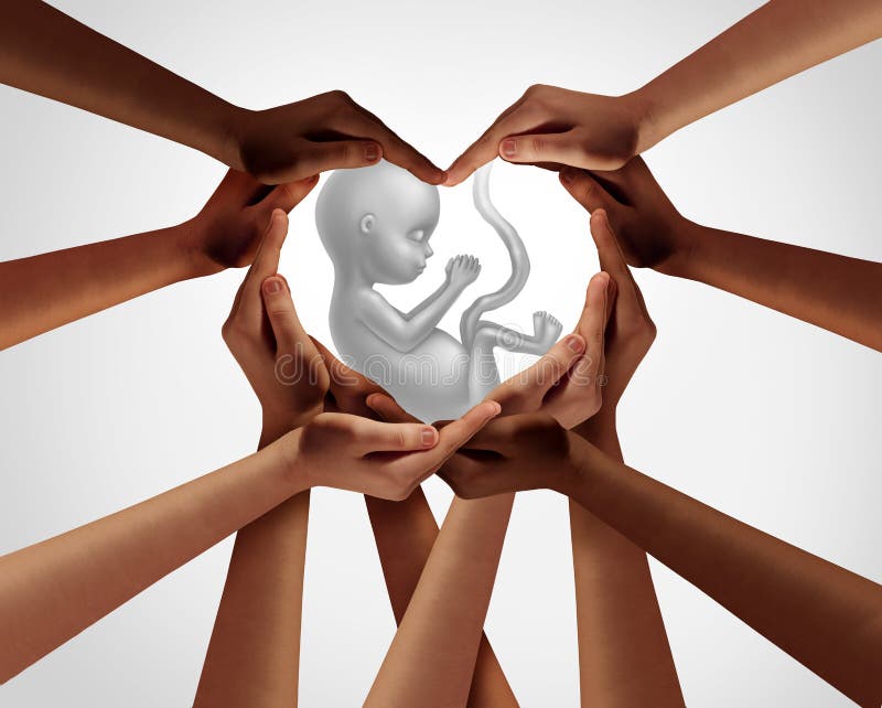 Protect new life as a group of people holding a newborn child 3D illustration style. Protect new life as a group of people holding a newborn child 3D illustration style