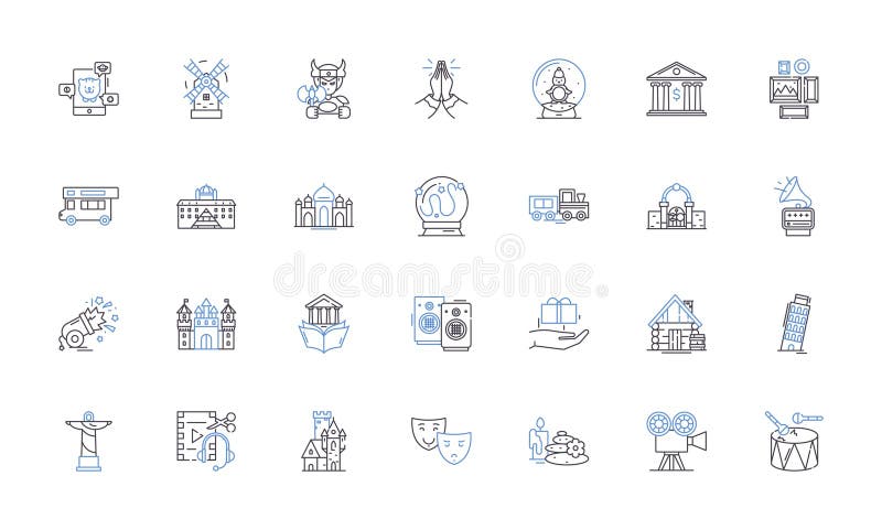 Belief outline icons collection. Faith, Conviction, Trust, Devotion, Ideology, Creed, Philosophy vector and illustration. Belief outline icons collection. Faith, Conviction, Trust, Devotion, Ideology, Creed, Philosophy vector and illustration