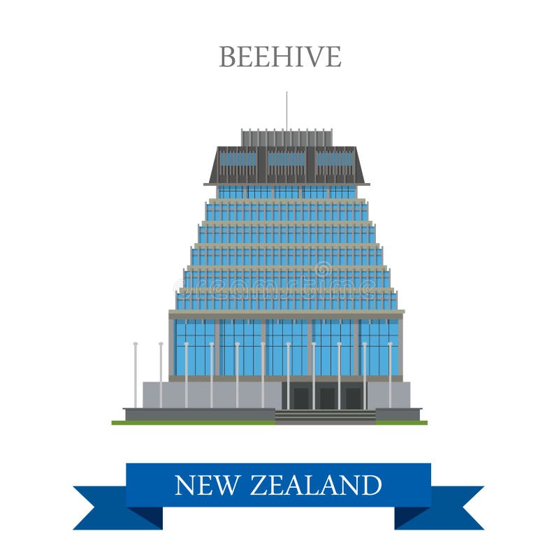 Beehive Parliament Building in Wellington New Zealand. Flat cartoon style historic sight showplace attraction web site vector illustration. World countries cities vacation travel sightseeing collection. Beehive Parliament Building in Wellington New Zealand. Flat cartoon style historic sight showplace attraction web site vector illustration. World countries cities vacation travel sightseeing collection