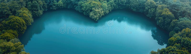 俯瞰着被郁郁葱葱的绿林环绕的心形湖，这里代表着对自然和环境保护的热爱 皇族释放例证