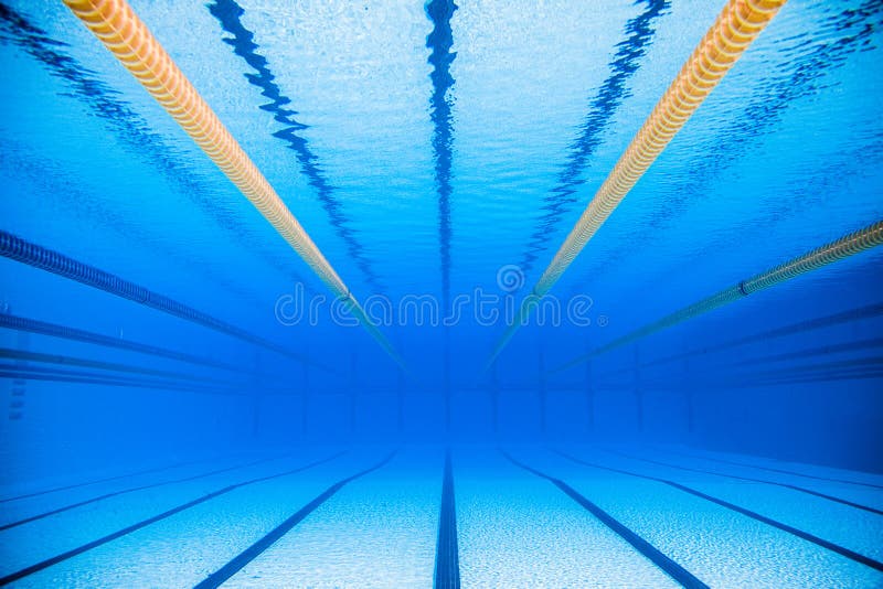 Empty 50m Olympic Outdoor Pool and Dividing lines from Underwater. Empty 50m Olympic Outdoor Pool and Dividing lines from Underwater