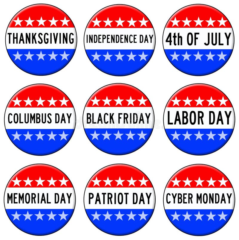 Badges with most important holidays in the USA. Badges with most important holidays in the USA