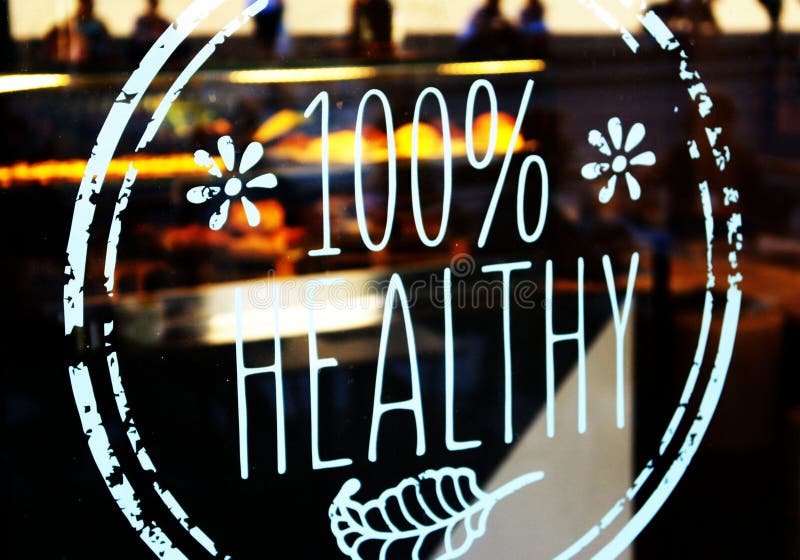 100% healthy glass decal on a bistrot restaurant window. 100% healthy glass decal on a bistrot restaurant window