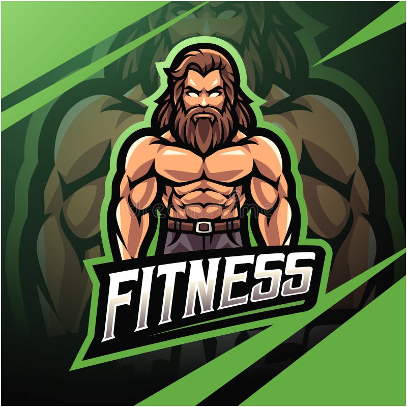 健身男人esport吉祥物徽标设计 向量例证