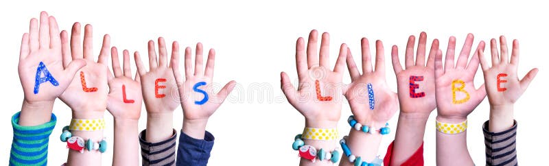 儿童手构词Alles Liebe意指美好愿望,孤立背景 免版税库存照片 儿童手构词Alles Liebe意指美好愿望,孤立背景 免版税库存照片