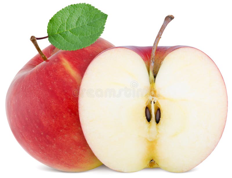 Full apple and cut slice on white background. Full apple and cut slice on white background