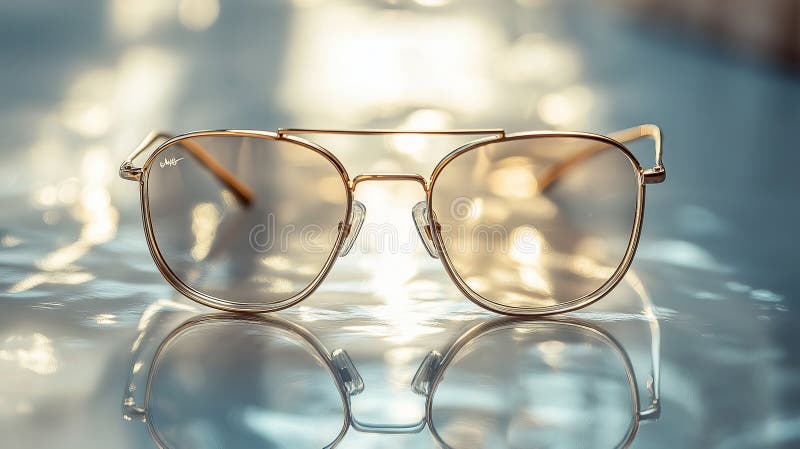 光滑表面反射光的时髦金边太阳镜 免版税库存图片