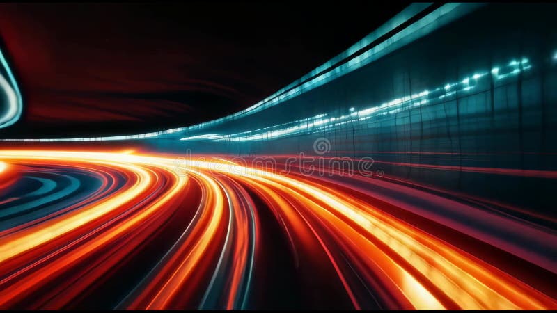 光路照明街道隧道路线曲线. 现代未来车. 运动模糊光迹抽象软 影视素材