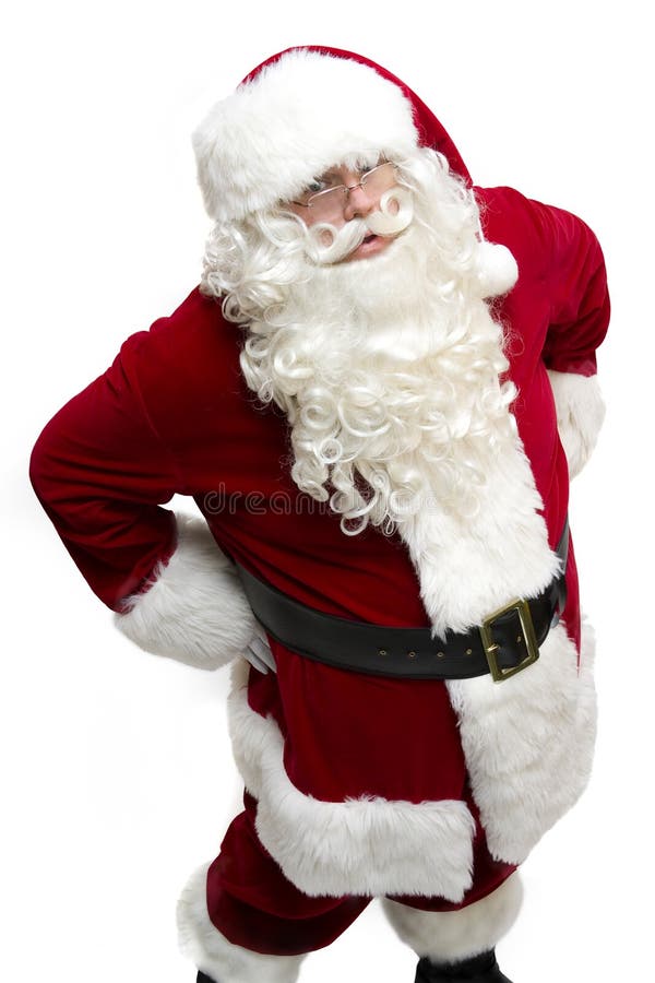 Santa Claus (isolated on white) looking up at you with hands on his hips. Santa Claus (isolated on white) looking up at you with hands on his hips