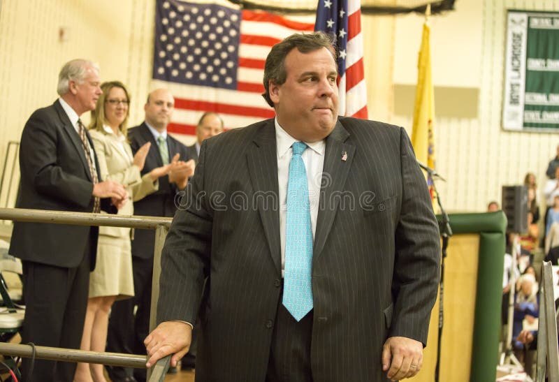 New Jersey Republican governor Chris Christie addresses a large gathering at the Livingston High School Fieldhouse for the First Meeting Day celebratory commemoration of the first meeting of Livingston's town government in April, 1813. Christie, a former Livingston resident, was a catcher on the 1980 state champion baseball team and senior class president. New Jersey Republican governor Chris Christie addresses a large gathering at the Livingston High School Fieldhouse for the First Meeting Day celebratory commemoration of the first meeting of Livingston's town government in April, 1813. Christie, a former Livingston resident, was a catcher on the 1980 state champion baseball team and senior class president.