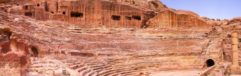 全景图的,Petra,约旦古老圆形剧场 库存照片 全景图的,Petra,约旦古老圆形剧场 库存照片
