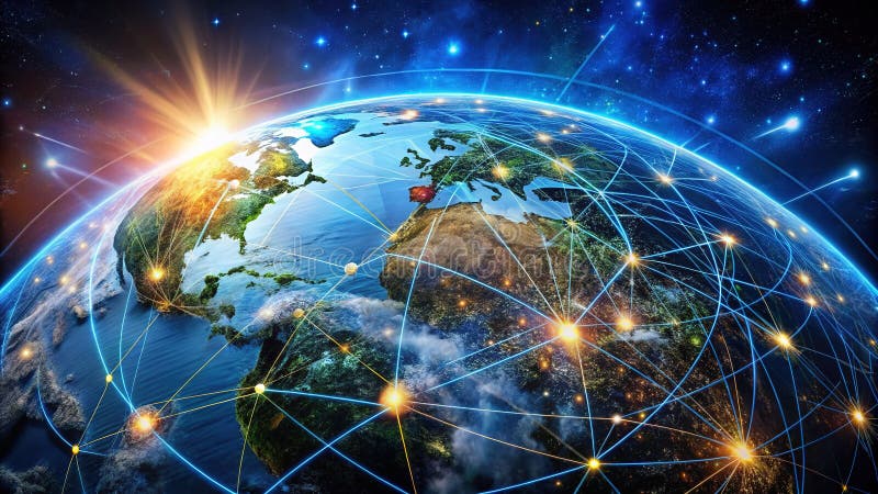 全球5G网络通过空间和数据连接世界未来由地球卫星和地球卫星提供动力 皇族释放例证