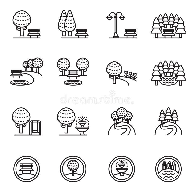 公园图标组。线性风格库存矢量图 皇族释放例证