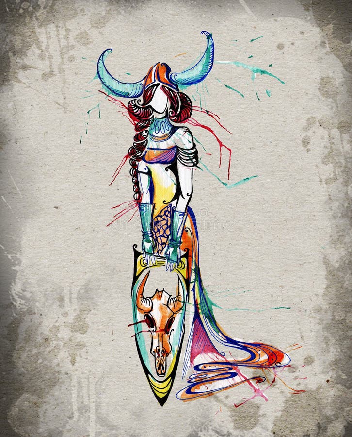 公牛占星女孩水彩 向量例证