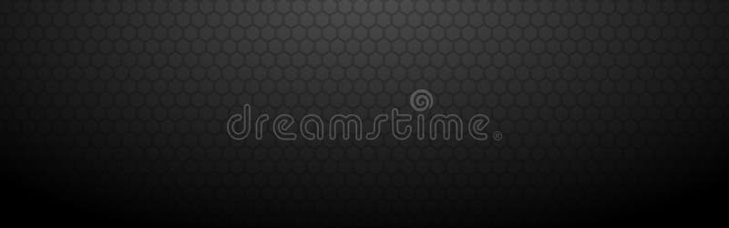六边形暗色背景. 抽象工业横幅模板. 黑色金属纹理. 碳三维蜂窝. 宽光纤 皇族释放例证