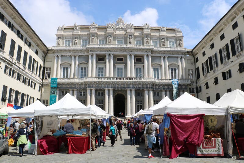 Historical building of the Doge`s Palace Italian: Palazzo Ducale in Genoa, northern Italy. It was constructed in 1778-1783. It serves now as a now a museum and a centre for cultural events and arts exhibitions. In July 2001 the Palace hosted the G8 Summit. Historical building of the Doge`s Palace Italian: Palazzo Ducale in Genoa, northern Italy. It was constructed in 1778-1783. It serves now as a now a museum and a centre for cultural events and arts exhibitions. In July 2001 the Palace hosted the G8 Summit.