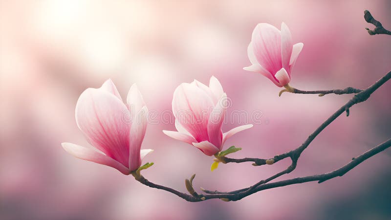 关闭 : 粉红色背景中的盛花木兰枝 皇族释放例证