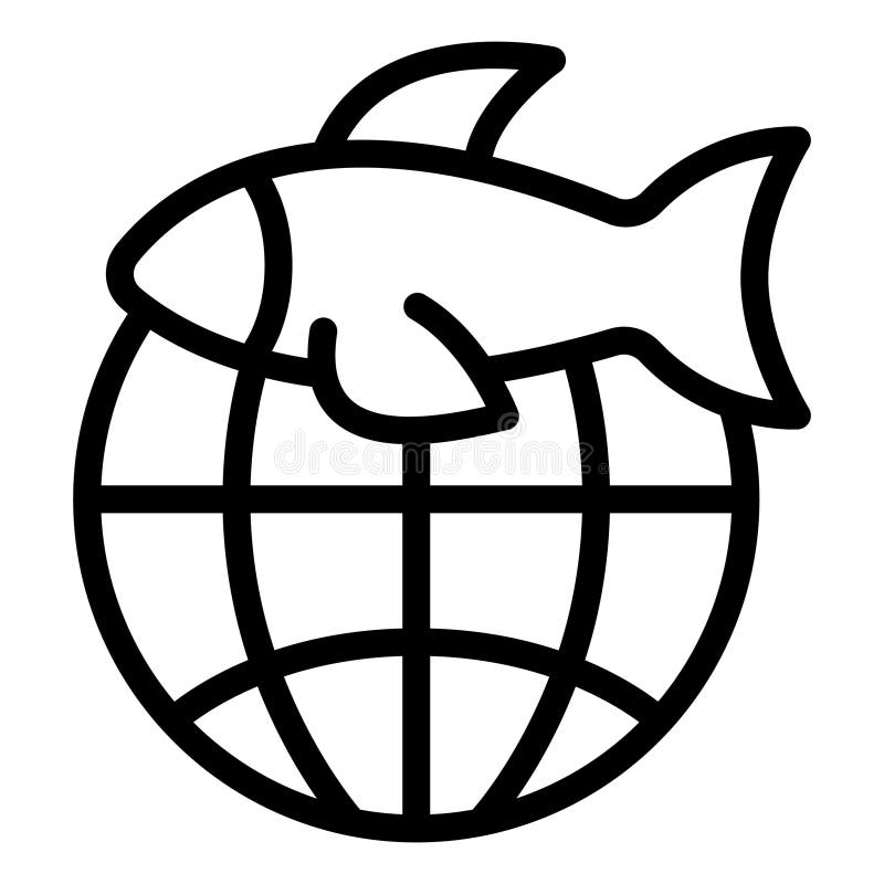 具有世界线图标世界渔业概念的鱼类. 矢量图形. 白色背景中的全球渔业标志 向量例证