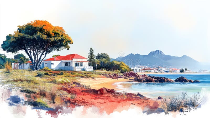 具有丰富细节的柔光乌贼油画美感的加勒比海大气小城 库存图片