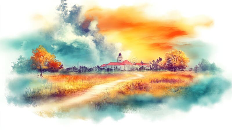 具有丰富细节的柔光乌贼油画美感的加勒比海大气小城 免版税库存照片