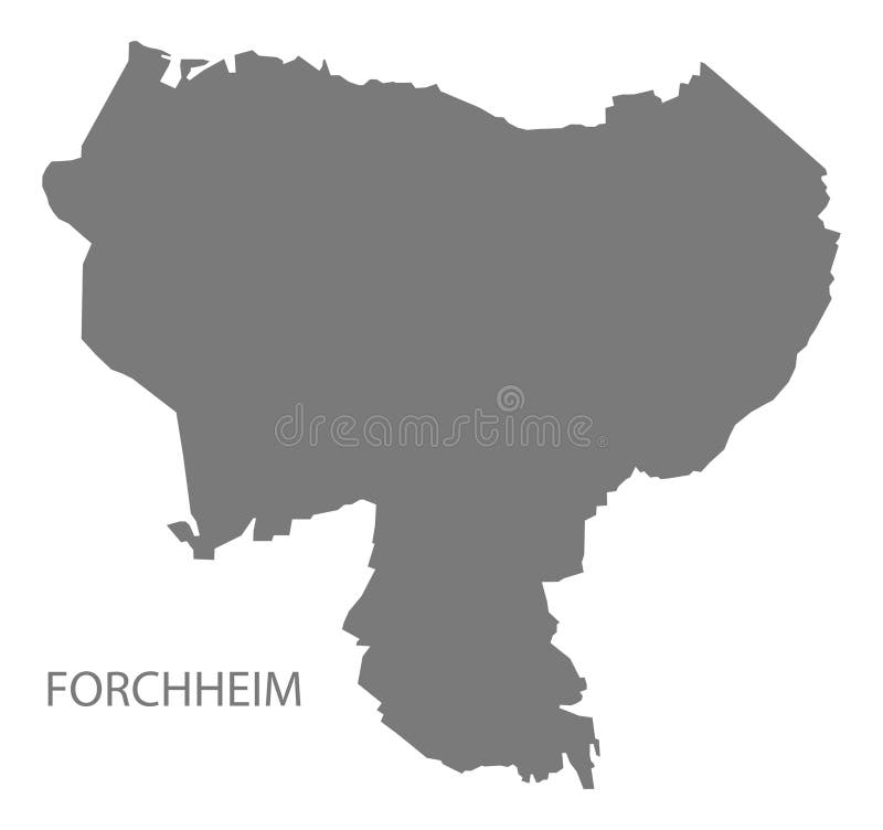 具有行政区灰色插图侧面影形的福赫海姆城市地图 免版税库存照片