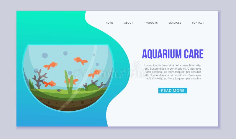 Fish aquarium with golden fishes vector web template. Fish aquarian house underwater tank bowl. Home aquarium system with water and plants banner for pet shop website or landing. Fish aquarium with golden fishes vector web template. Fish aquarian house underwater tank bowl. Home aquarium system with water and plants banner for pet shop website or landing.